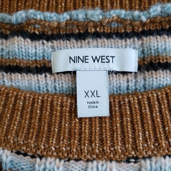 NINE WEST PULLOVER SWEATER SZ XXL BROWN MULTI COLOR STRIPE - Picture 2 of 7